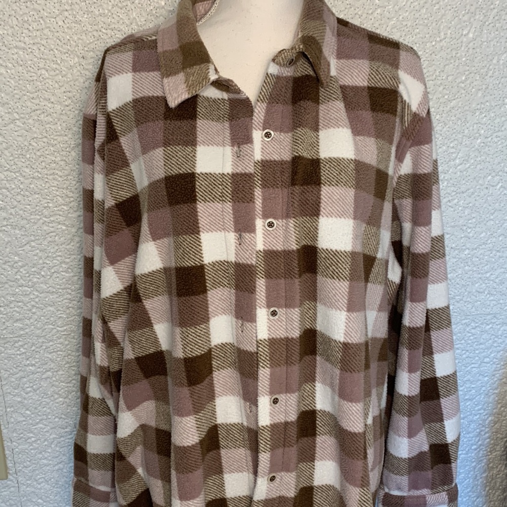 North River 2X Thick Fleece Shirt Check Print Brown, Pink and White